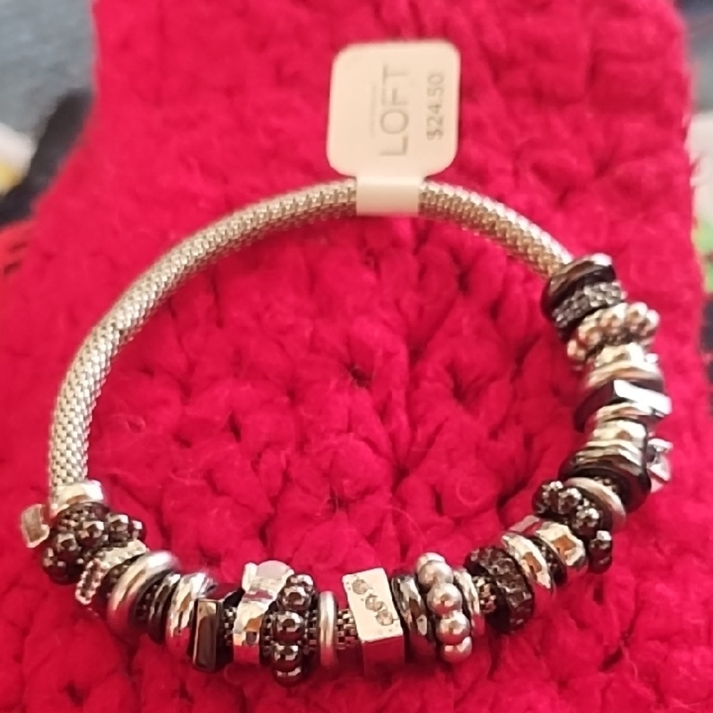 LOFT Silver and Black Beaded Bracelet